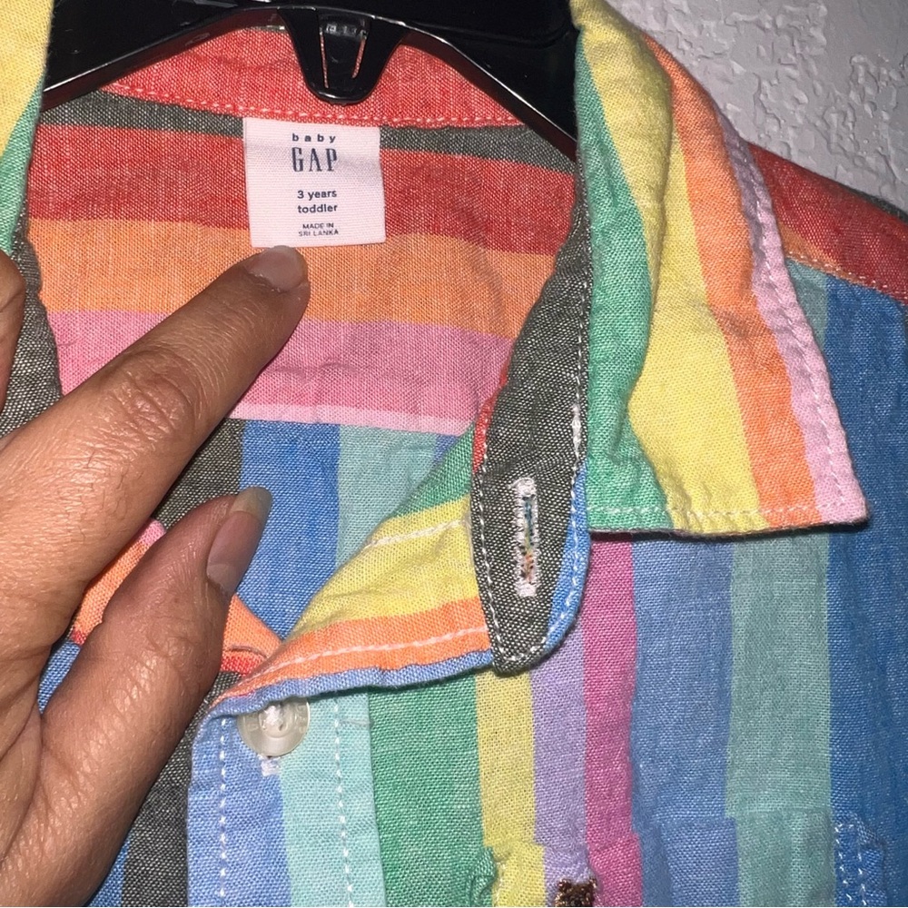 GAP Multicolor Striped Kids Button Down Linen Shirt - Picture 2 of 3